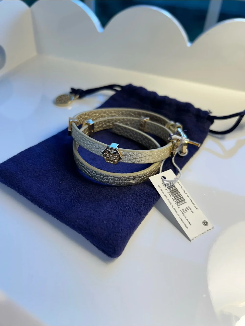 NWT Tory Burch Gold Metallic Hex Thin Double Wrap Bracelet